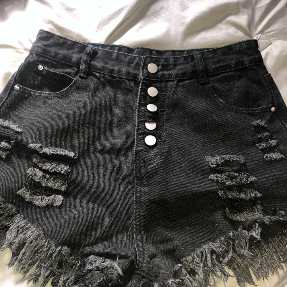 Black ripped jean shorts